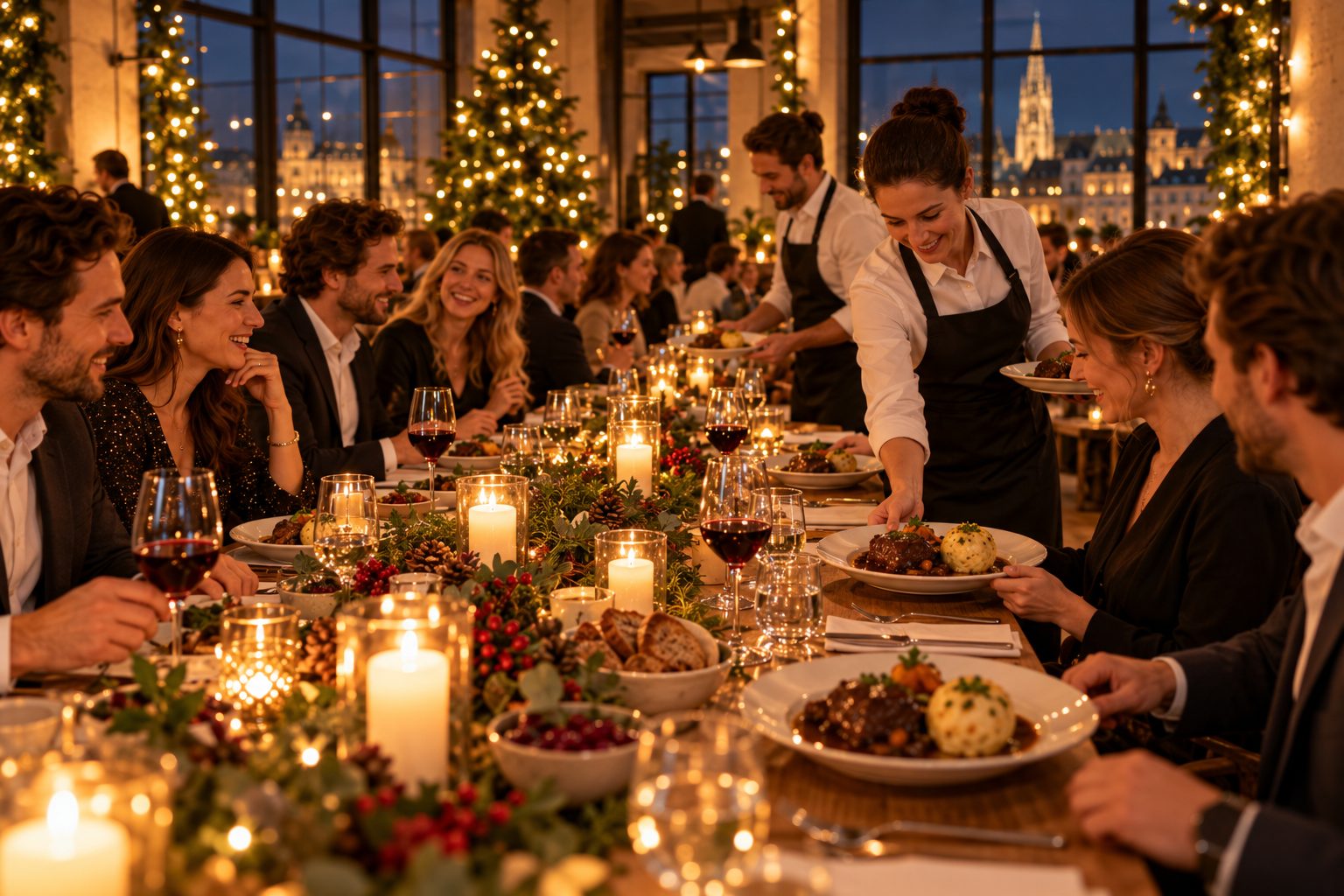 Weihnachtsdinner Catering Gesetztes Weihnachtsdinner mit Catering für ein Team